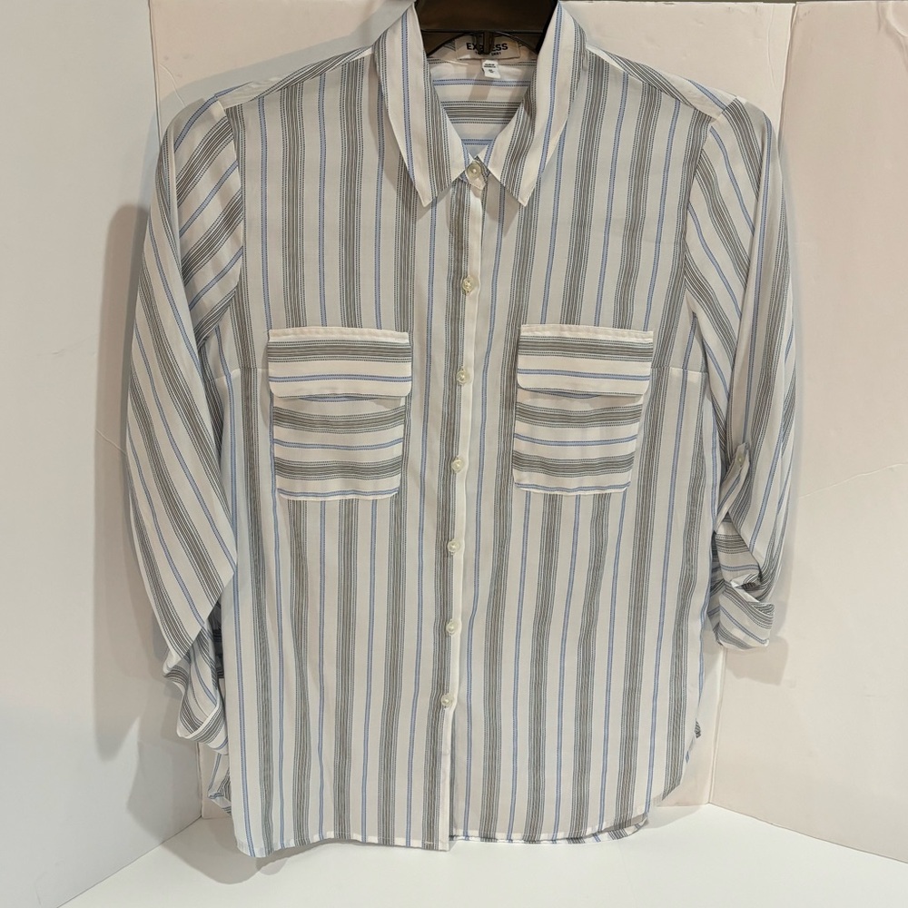Express Portofino The City Shirt Button Down Long Convertible Sleeves Striped - Picture 2 of 7